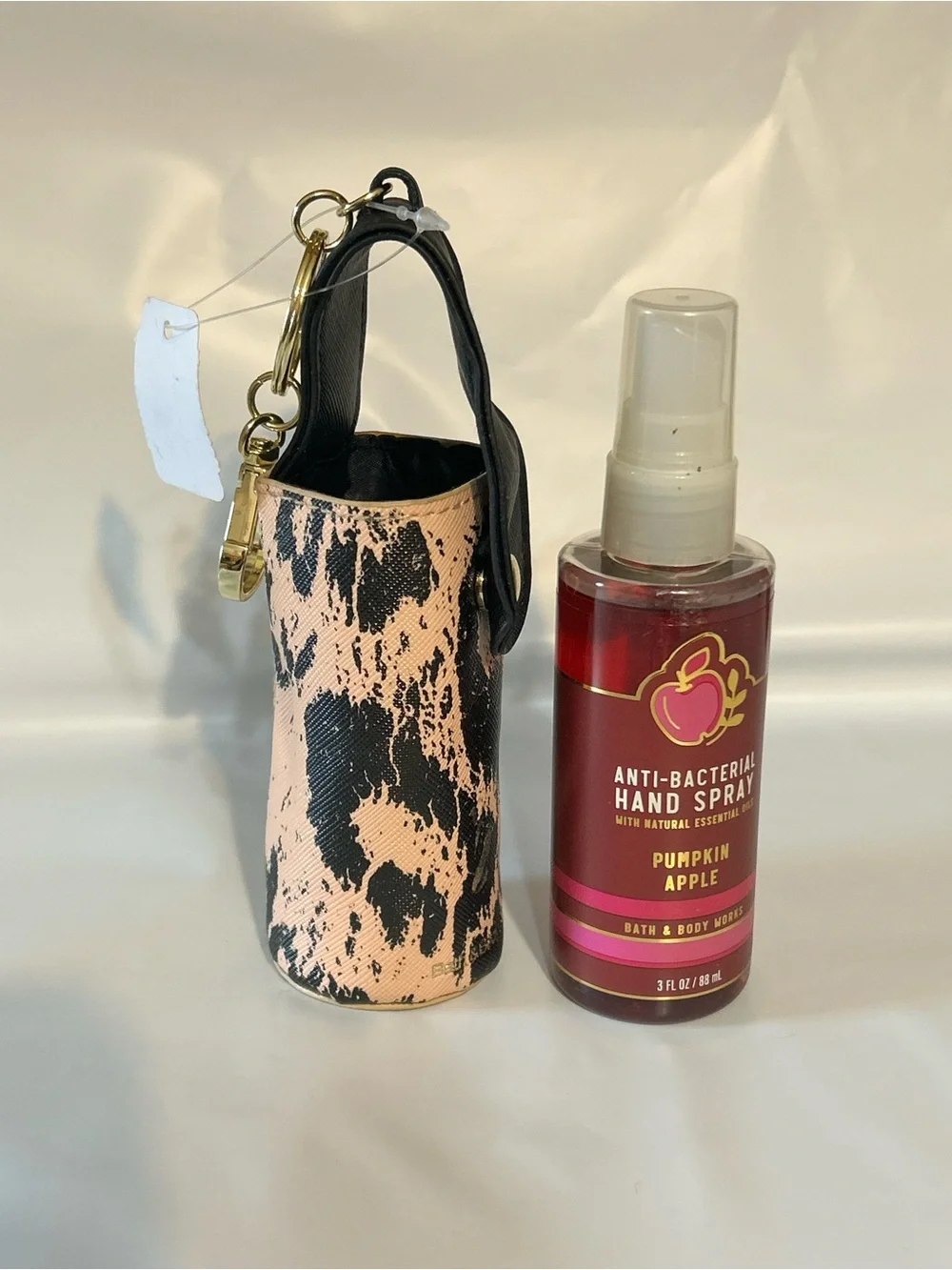 Bath & Body Works Leopard Print Hand Spray Holder Keychain - Black & Pink